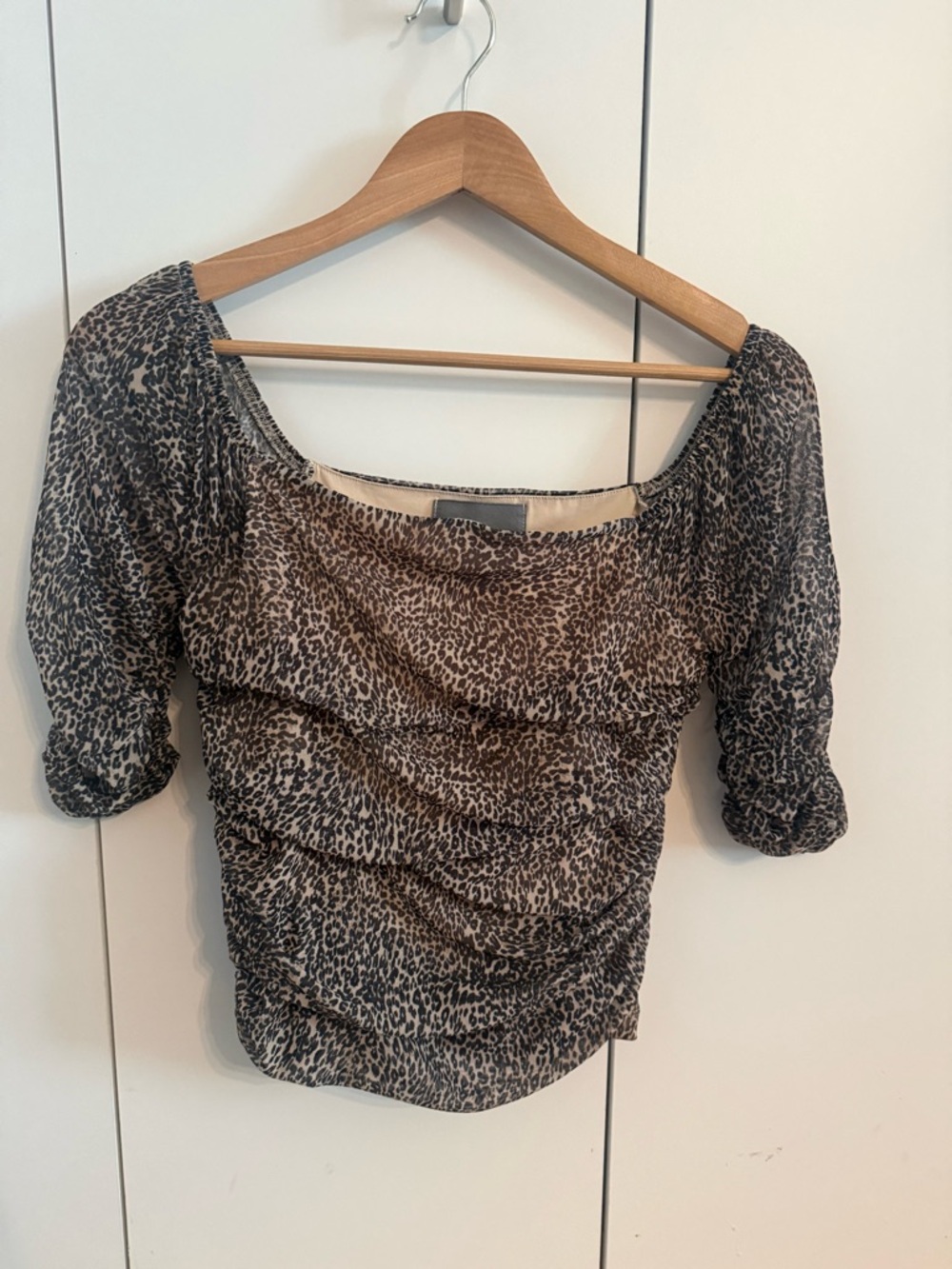 Anthropologie Leopard Ruched Square-Neck Blouse - Brown & Black